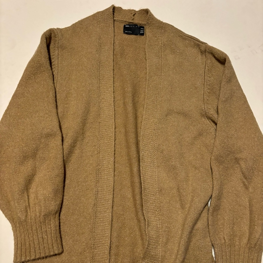 long caramel colored cardigan from asos design